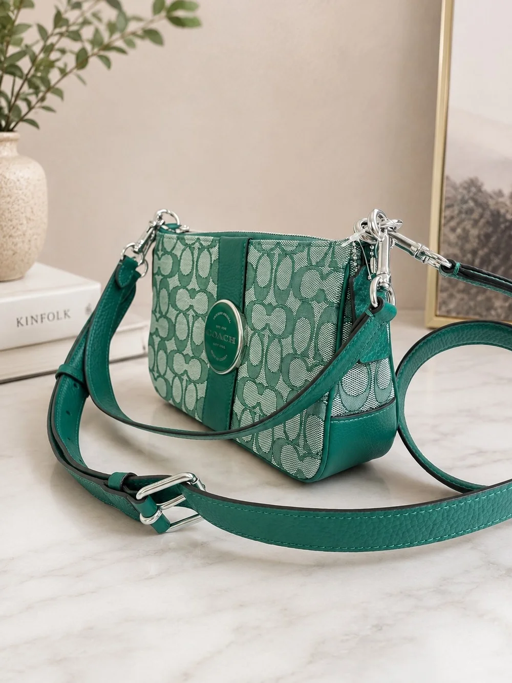 COACH Green Signature Jacquard Wristlet